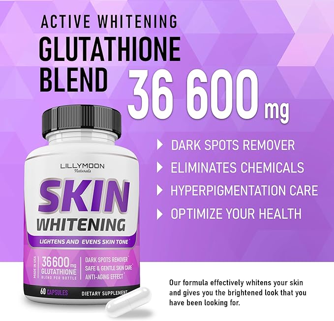 LILYMOON Glutathione Whitening Pills Skin Lightening Pills - Skin Whitening Formula - Glutathione Whitening Skin Pills with Vitamin C - Skin Lightener - Dark Spot Remover - Made in USA