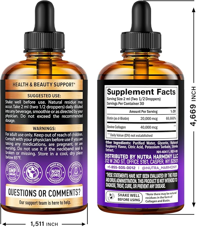 NUTRAHARMONY Biotin Collagen Hyaluronic Acid Capsules &amp Liquid Biotin Collagen Drops