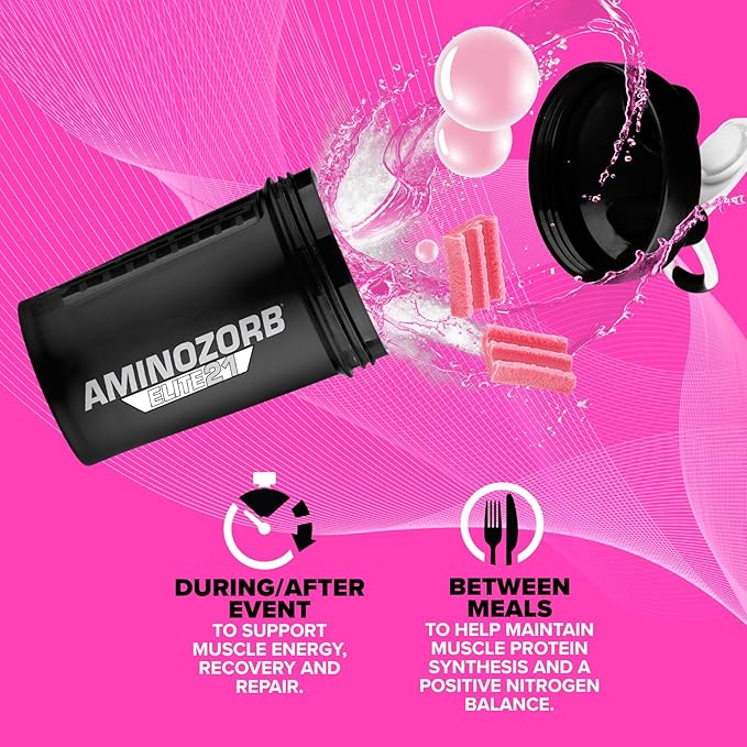 EFX Sports Aminozorb Elite 21 | PH-Correct Full Spectrum Aminos + Glutamine | Essential &amp Non Essential Aminos | Zero Sugars | 30 Servings (Pink Bubblegum)