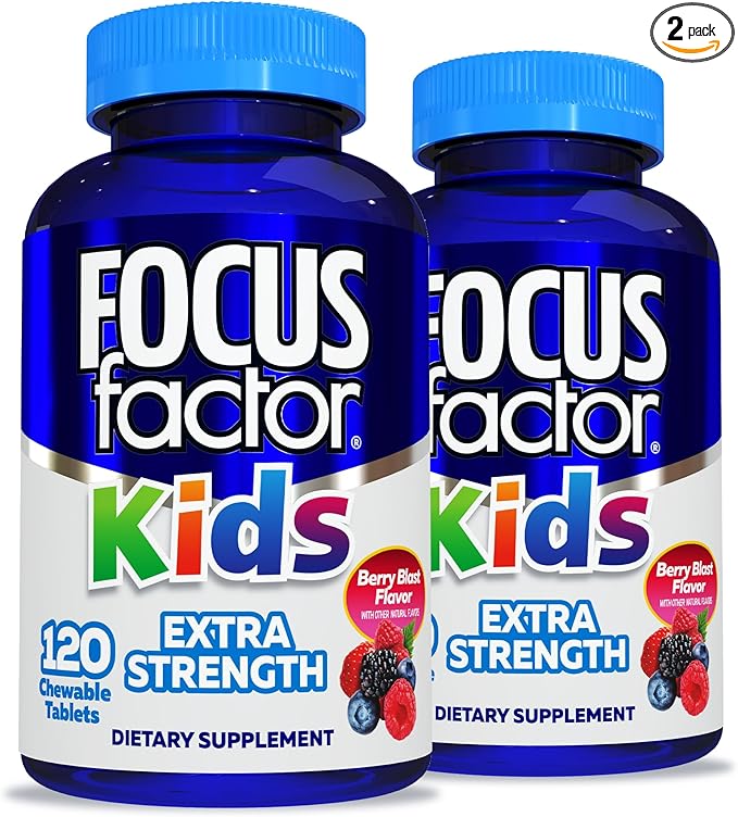 Focus Factor Kids Extra Strength Daily Chewable for Brain Health Support– Vitamins - Quality Formula – Gluten &amp Dairy Free Supplements for Children-– No Artificial Sweetener120 Count (Pack of 2)
