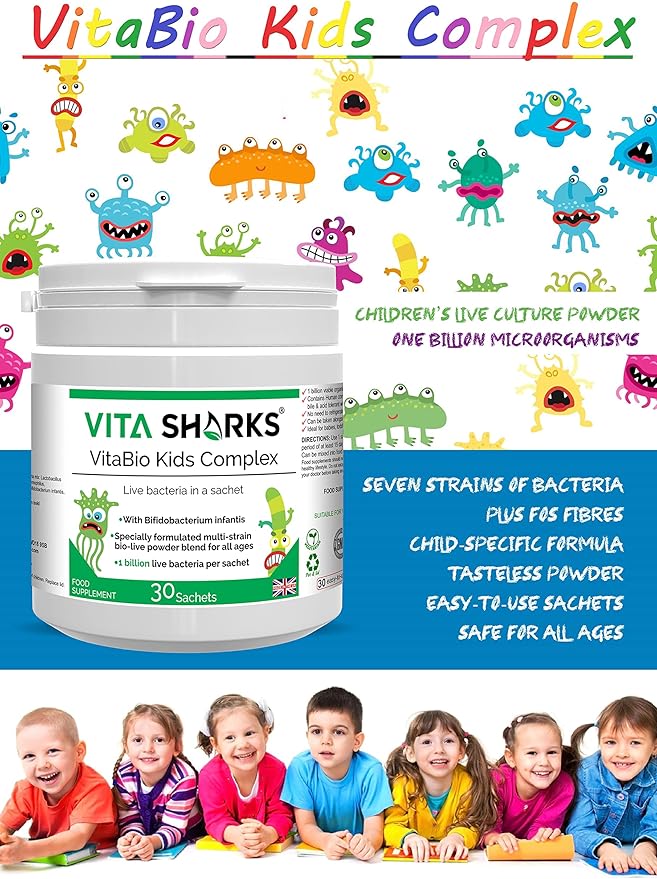 VitaBio Kids Complex: Delicious Sachets for Growing Tummies &amp Strong Immunity - Daily Probiotics for Kids &amp Toddlers (1 Billion CFU Multi-Strain)