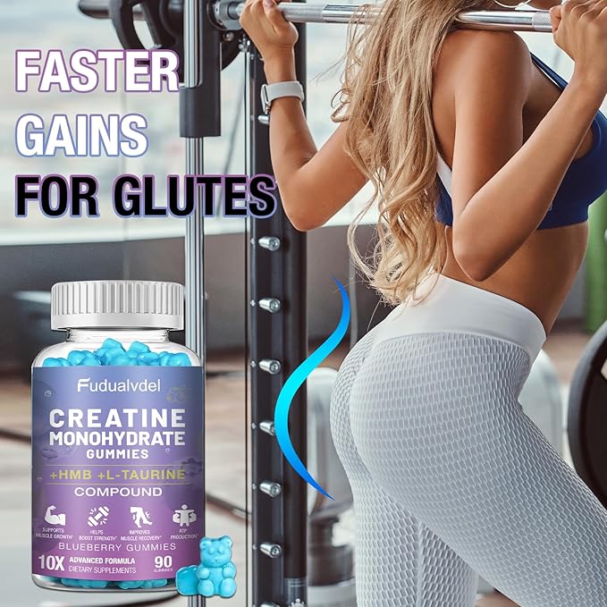 2 Pack 8000MG Creatine HMB Monohydrate Gummies with L-Taurine &amp L-carnitineMuscle BoostingEnergy BoostingVitamin B12 Men &amp Women180 Blueberry Flavored Fudge60 Days Supply
