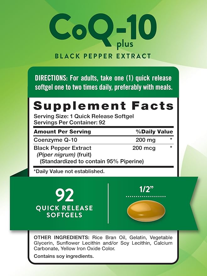 Nature's Truth CoQ10 200 mg Softgels | 92 Count | Enhanced Absorption | with Black Pepper Extract | Non-GMO &amp Gluten Free Supplement
