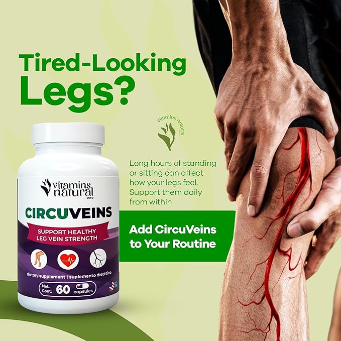 CircuVeins Circulation Support Supplement for Legs and Veins with Horse Chestnut Gotu Kola Butcher’s Broom and Grape Seed for Healthy Blood Flow and Leg Comfort – 60 Capsules