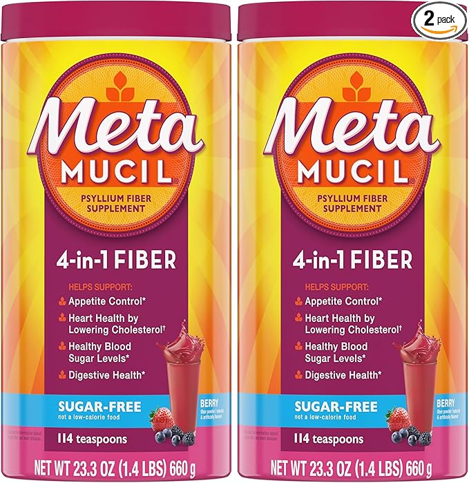 Metamucil4-in-1 Fiber SupplementPsyllium Husk PowderSugar-Free PowderBerry Flavored Drink114 Servings(Pack of 2)