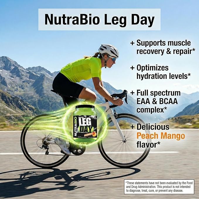 NutraBio Leg Day Intra Workout Powder - Advanced Carb Supplement with Cluster Dextrin &amp Electrolytes - Carb Powder with EAAs/BCAAs - Cyclic Dextrin for Performance - Peach Mango - 20 Servings