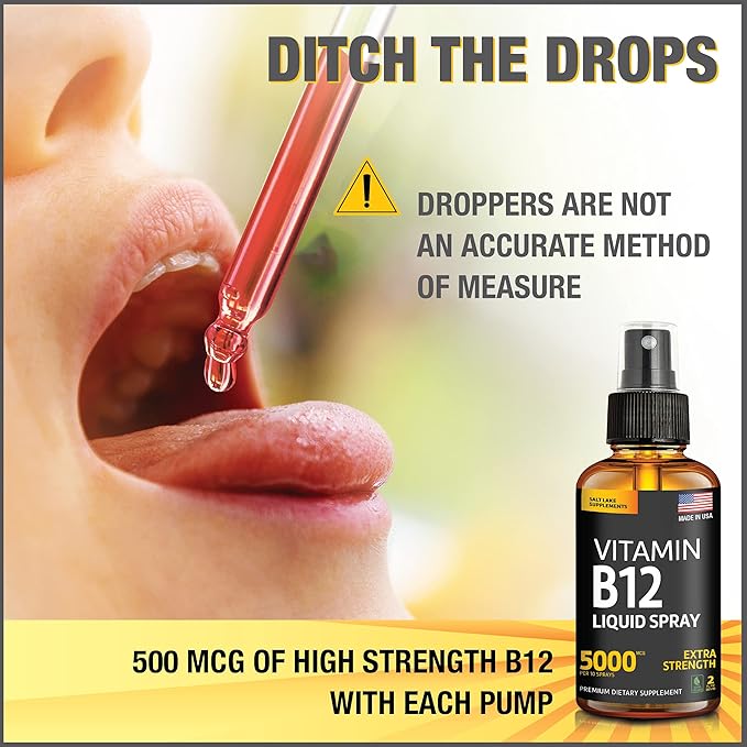 (2 Pack) - Liquid B12 Spray 5000 mcg - Vitamin B12 Sublingual - Vegan B12 Vitamin Spray - Methylcobalamin Vitamin B12 Liquid Boosts Energy &amp Mood - Gluten-Free &amp Non-GMO