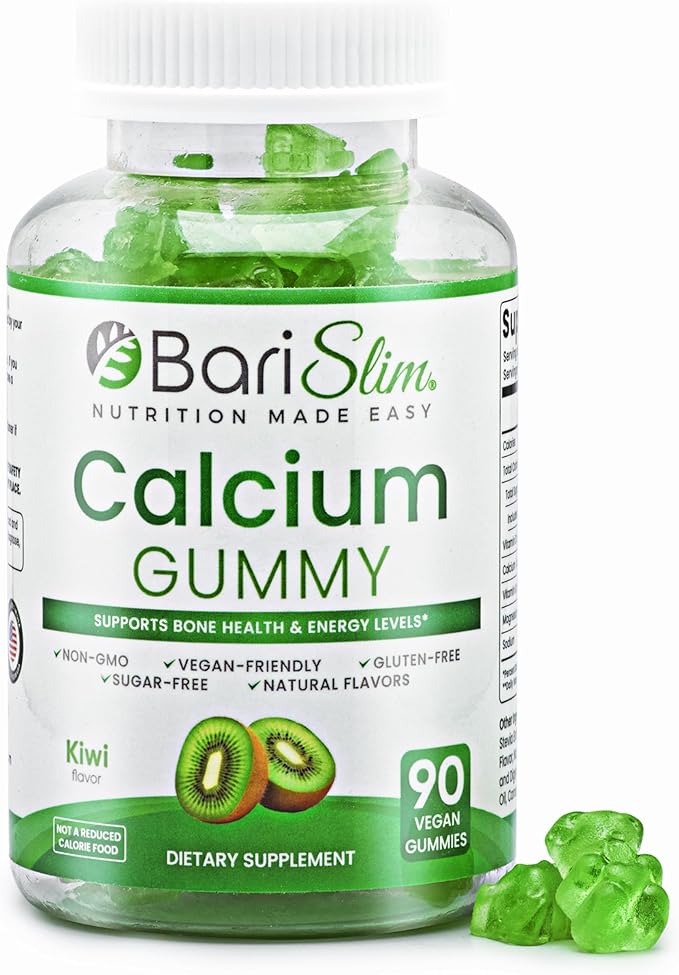 BariSlim Bariatric Calcium Gummies - Specially Formulated Bariatric Vitamins for Patients After Weight Loss Surgery - Supports Energy Levels &amp Bone Health | Kiwi (90 Vegan Gummies)