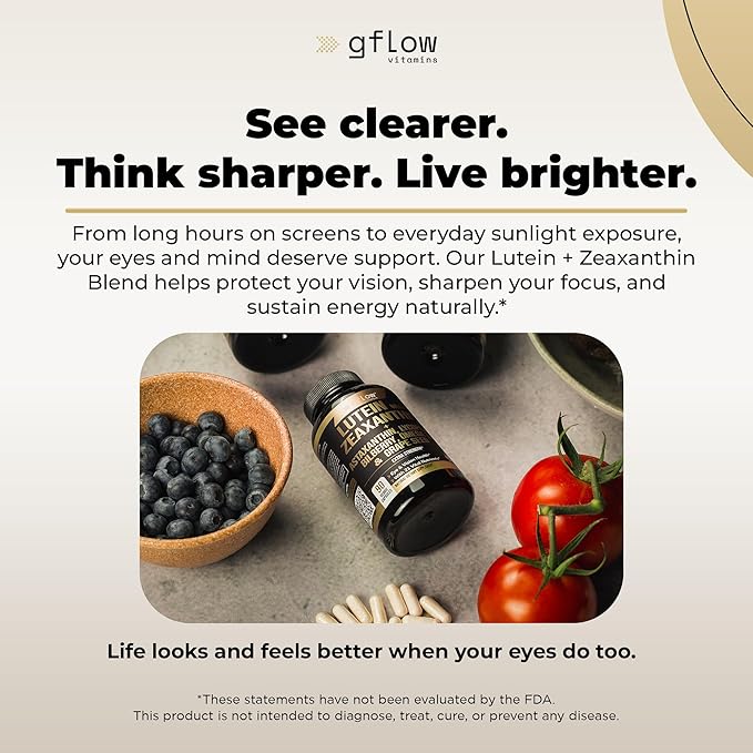 gflow vitamins Lutein and Zeaxanthin Supplements - Advanced Eye Vitamins with Astaxanthin Omega 3 Resveratrol Bilberry Lycopene Quercetin Ginkgo Biloba Vitamin D | Health Vision | Made in USA
