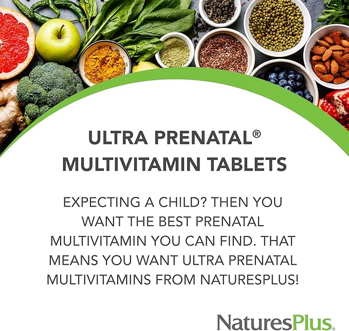 NaturesPlus Ultra Prenatal Multivitamin - 800 mcg Folate 180 Vegetarian Tablets - Prenatal Supplement with Iron Iodine Calcium &amp B-Complex Vitamins - Gluten-Free - 90 Servings