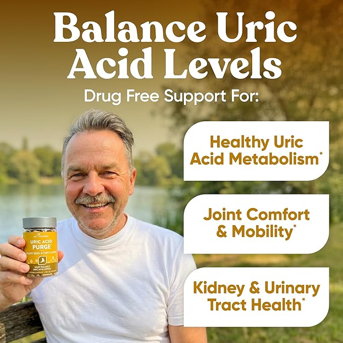 Eu Natural Purge Uric Acid Flush - Eat &amp Drink What You Want - Uric Acid Support for Joints &amp Mobility with Celery Seed Tart Cherry &amp Chanca Piedra - 60 Vegetarian Capsules