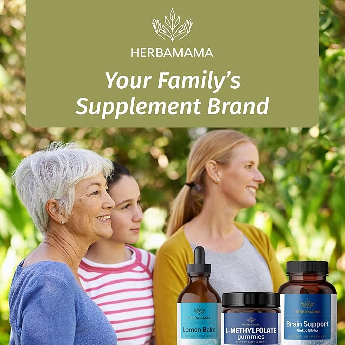 HERBAMAMA L-Methylfolate Gummies - 15mg 5-MTHF Calming Supplement for Adults - Vegan Non-GMO Methylated Folate (Vitamin B9) for Brain Support - 60 Pectin-Based Blueberry-Flavored Chews
