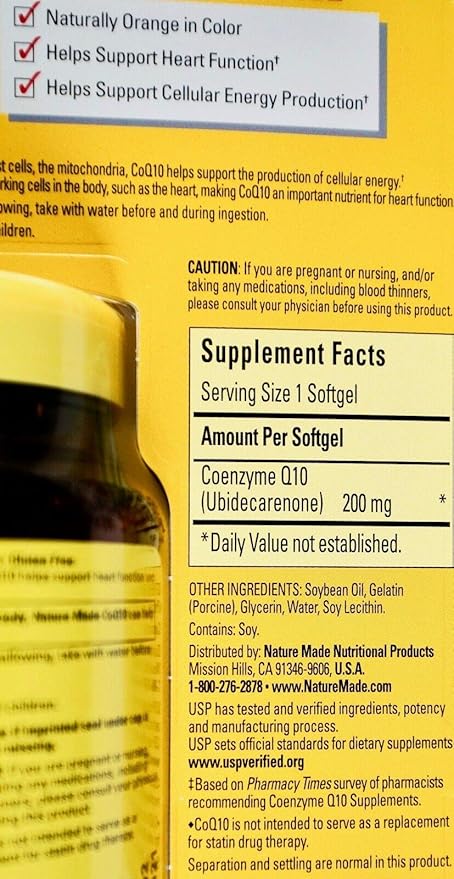 Nature Made Coq10 200 Mg Naturally Orange Value Size140 Count Softgels