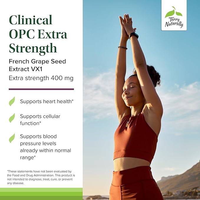 Terry Naturally Clinical OPC Extra Strength - Cardiovascular Health &amp Focus Support - Supplement with Grape Seed Extract - Immune Support Supplement - 60 Softgels (Pack of 2)