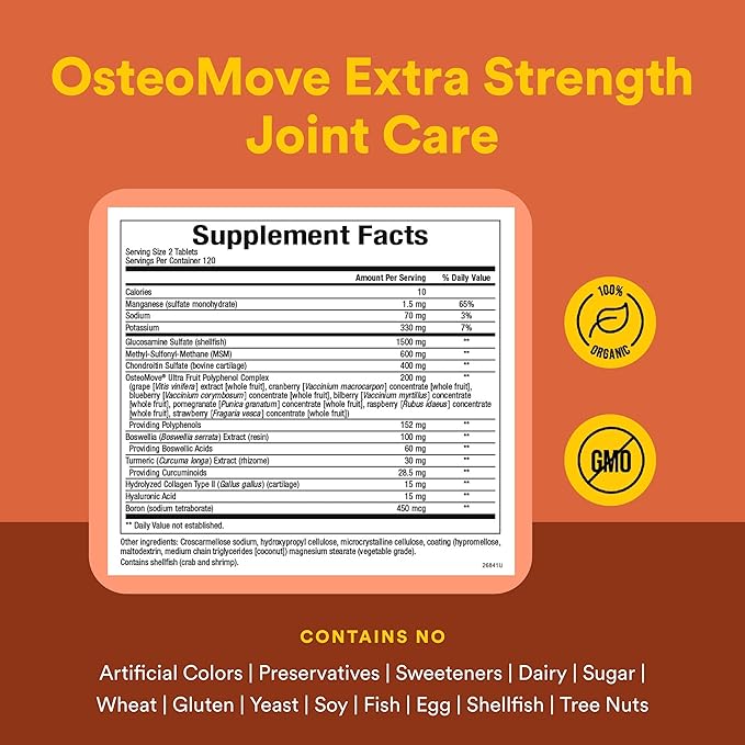 Natural Factors OsteoMove Joint Care Extra Strength Support for Joint and Bone Health Non-GMO 240 tablets (120 servings)