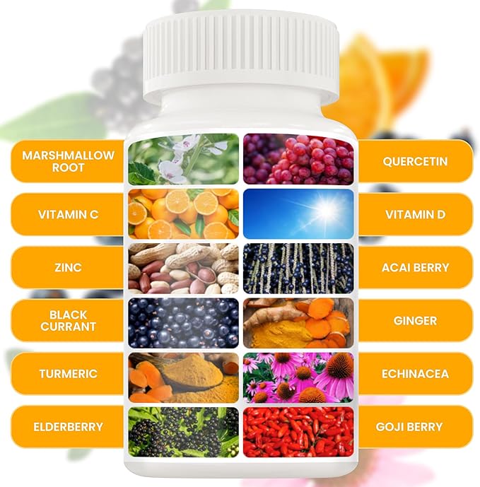 12 in 1 Immune Support Supplement - Immune Defense Vitamins w/VIT D3 Vitamin С Zinс Echinacea Elderberry Ginger &ampMore - Natural Immunity System Booster - Immune &amp Muscle Health 120cs