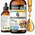 BIO KRAUTER® 6-in-1 Mushroom Complex with Lion’s Mane Chaga Reishi Cordyceps Turkey Tail &amp Shiitake - Vegan Mushroom Supplement for Immune Support - Natural Focus &amp Brain Support 4 Fl. Oz.