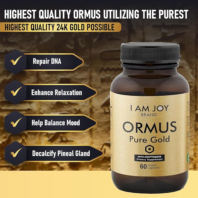 I Am Joy co. Ormus Gold Capsules Monoatomic Elements with Adaptogens Maca and Ashwaganda | May Help Balance Mood Decalcify Pineal Gland Repair DNA Enhance Relaxation - 60 Vegan Capsules