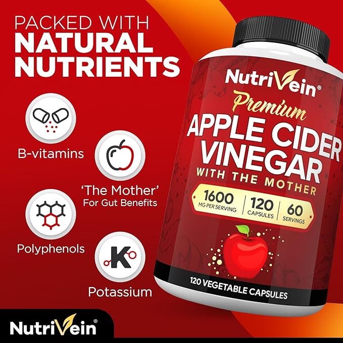 Nutrivein Premium Tart Cherry 500mg &amp Apple Cider Vinegar 1600mg Bundle - Muscle Recovery &amp Uric Acid Cleanse Plus Digestion Support &amp Weight Management - Non-GMO Vegan/Vegetarian - 90 +