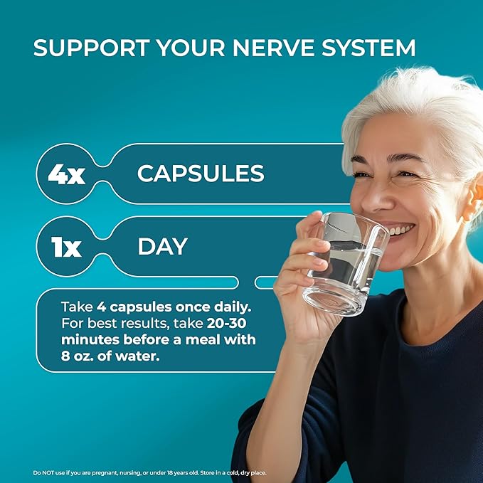 PUREHEALTH RESEARCH Nerve Regen Formula - Nerve Support Supplement for Feet &amp Hands - with Alpha Lipoic Acid ALA Benfotiamine Acetyl L-Carnitine Vitamin B2 B6 B12 D3 &amp More - 6 Bottles