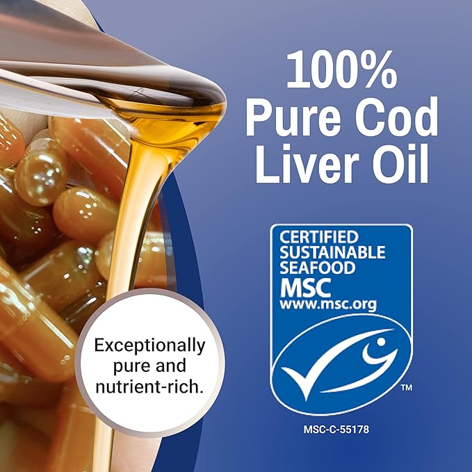Green Pasture Fermented Cod Liver Oil - Orange Flavor Wild Alaska Cod Vitamins A &amp D Omega-3-6-9 MSC Certified 120 Capsules