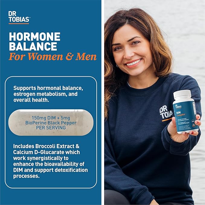 Dr. Tobias Omega 3 Fish Oil and DIM Complex Supplements Supports Heart Brain Immune Function and Hormone Balance for Women &amp Men with BioPerine Borccoli Extract &amp Calcium D-Glucarate 60 Ca