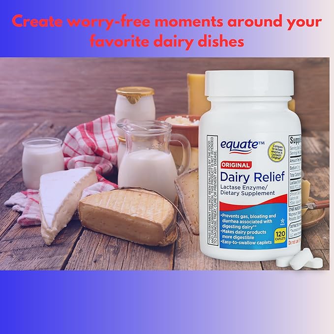 Dairy Relief for Lactose Intolerance- Pills for Enzyme Relief Intolerance Digestion 120 Tablets (Pack of 1)