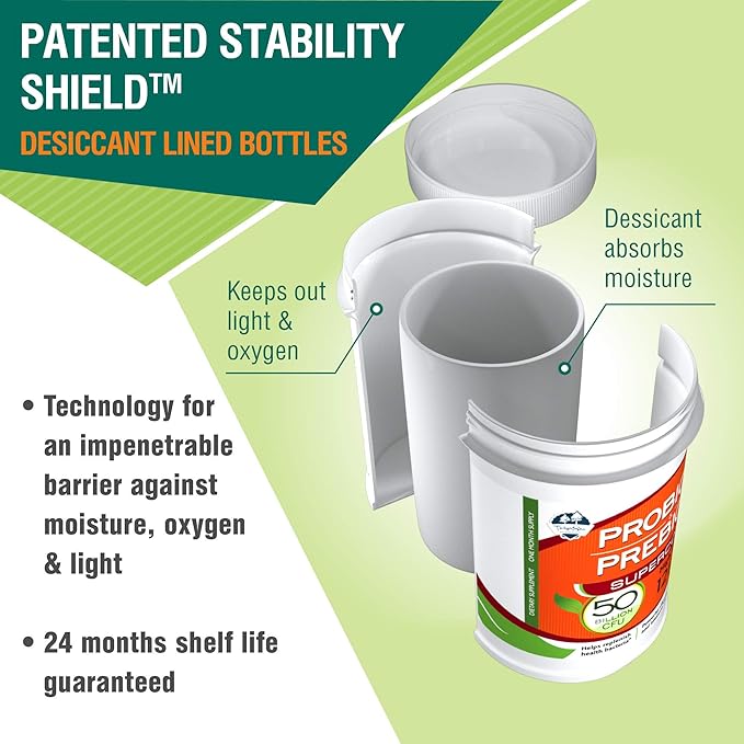 50 Billion CFU Prebiotic and Probiotic Supplement for Women and Men 12 Strains for Daily Immune Support and Digestive Health 30 Veggie Capsules Non Refrigerated High Potency Probiotics