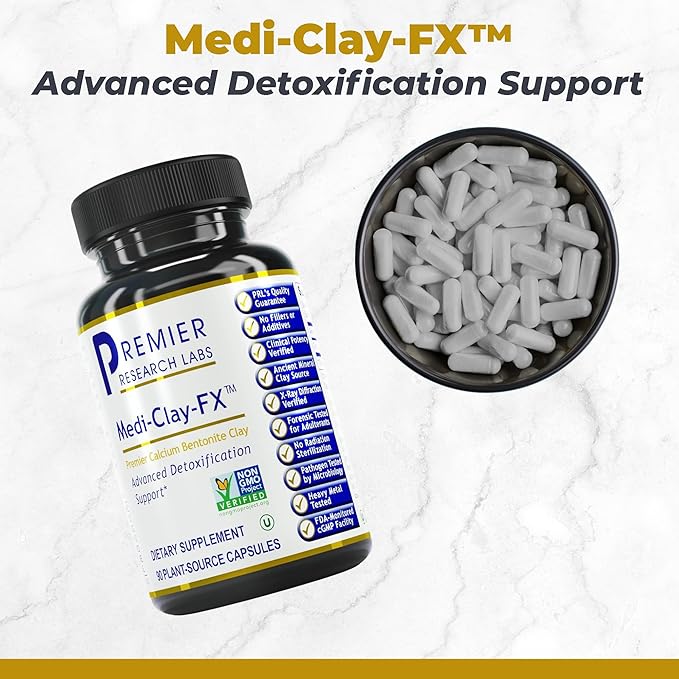 Premier Research Labs Medi-Clay-FX: Bentonite Clay Capsules for Detoxification | Food Grade Smectite Supplement | Absorb Toxins Supports Cellular Health and Mold Detox - 90 Capsules