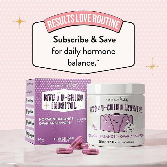 Legendairy Milk Pure Myo-Inositol &amp D-Chiro Inositol PCOS Supplements Inositol Supplement for Women Hormone Balance 40:1 Ratio Ovarian Support Fertility Supplement | 2000mg 120 Vegan Capsules