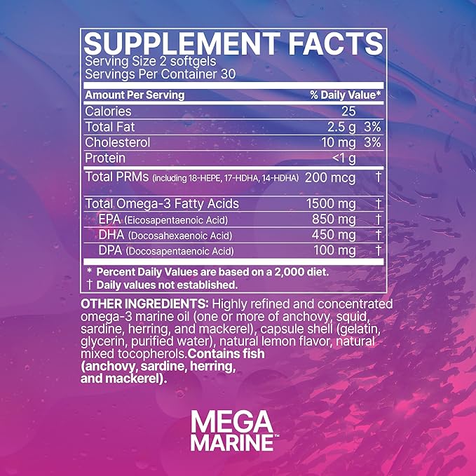 Microbiome Labs MegaMarine Omega 3 Fish Oil Supplements - Gut-Specific EPA DHA Omega 3 Supplement with DPA for Gut Health - Support Immune &amp Gut Barrier Function (60 Softgels)