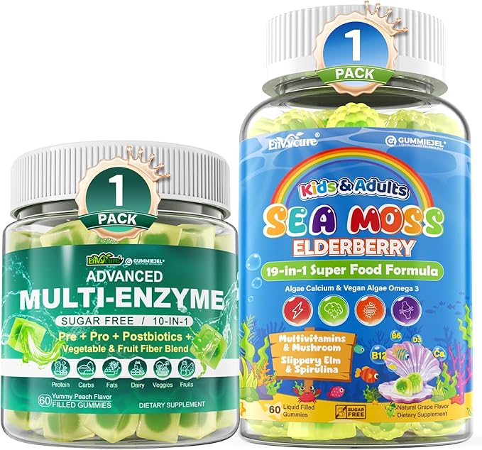 EnvyCure Digestive Enzymes Gummies + Sea Moss Gummies for Kids &amp Adults