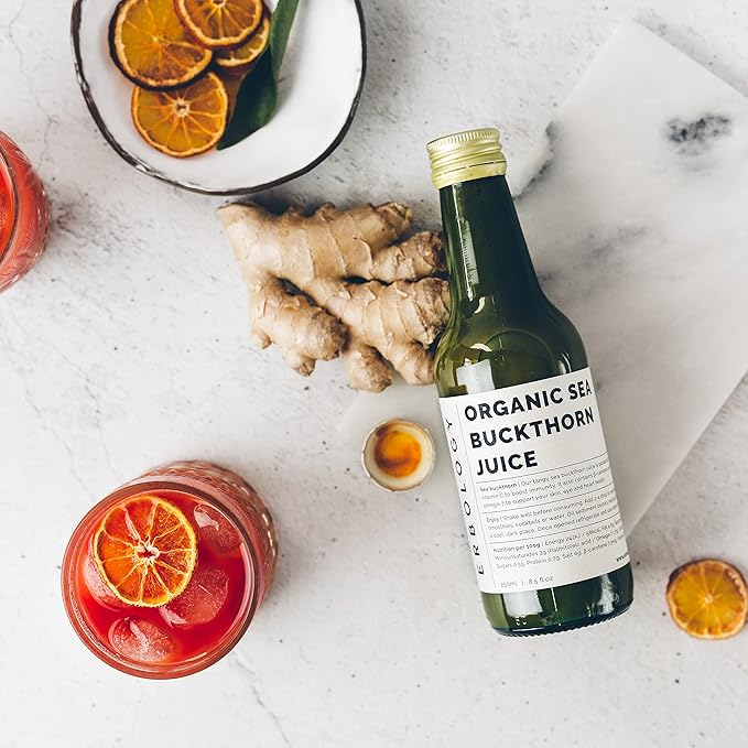100% Organic Sea Buckthorn Juice 250ml (Box of 6) - Supports Immunity and Boosts Energy - High in Vitamin C Omega-7 and Beta-carotene - Undiluted - No Added Sugar - Non-GMO - Recyclable Glass Bottle