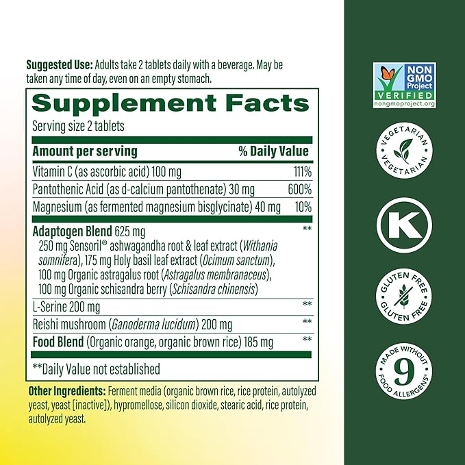 MegaFood Adrenal Strength - Adrenal Support Supplements with Ashwagandha Vitamin C Magnesium Glycinate Holy Basil Astragalus - Reduces Cortisol Levels - Vegetarian - 90 Tablets (45 Servings)
