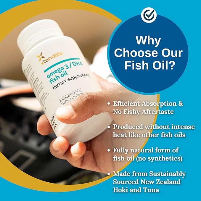 Xtendlife Omega 3 DHA Fish Oil for Heart Brain &amp Joint Health - 1100mg Omega - 3 with 700mg DHA &amp 300mg EPA - 1 Month Supply (60 Count)
