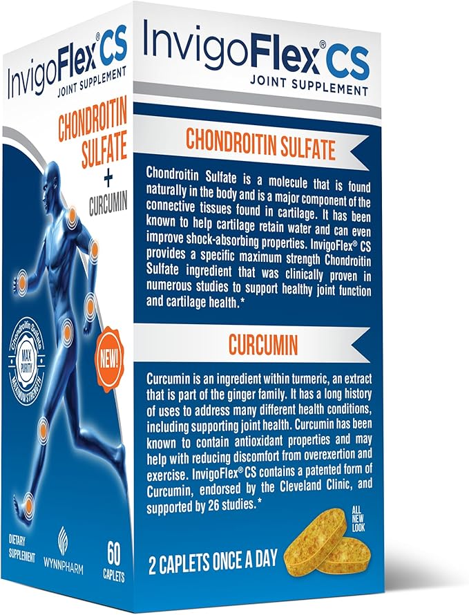 INVIGOFLEX® CS - Chondroitin Sulfate with Turmeric Curcumin Non GMO for Knee Hand Back &amp Hip Premium Joint Supplement