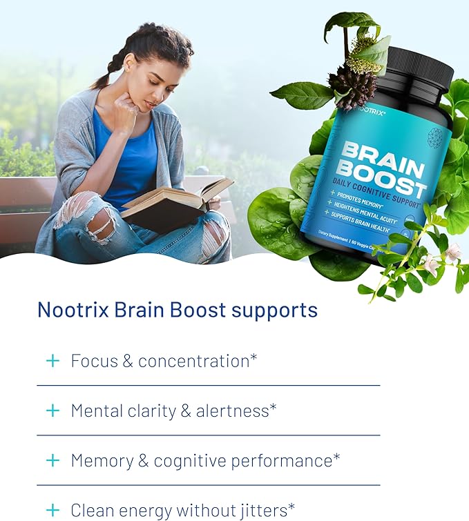 Nootrix Brain Boost Nootropic Supplement | Supports Memory Mental Focus Cognitive Health &amp Energy | Promotes Healthy Mood &amp Brain Function | Ginkgo Biloba &amp DMAE | 60 Capsules