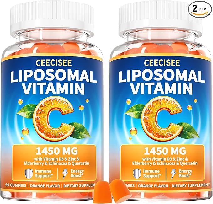 Liposomal Vitamin C Gummy for Adults: Organic Chewable Extra Strength Vitamin C and Zinc Gummies Plus Zinc D3 Elderberry Echinacea - Natural Orange Flavor Sugar Free Immune Support(120Count)
