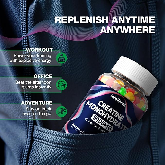 Creatine Monohydrate Gummies 5g for Women &amp Men - Creatine Gummies for Women Pre Workout Chewables with L-Taurine &amp Alpha GPC Sugar-Free Muscle Builder Energy Boost Vegan Non-GMO (160 Count