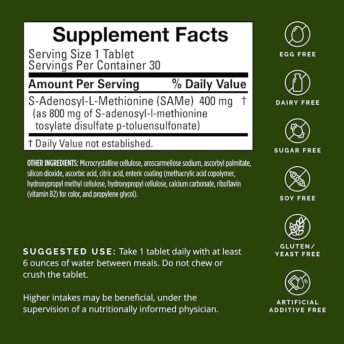 BRAINMD Dr Amen SAMe Mood &amp Movement 400 - 30 Tablets - Promotes Emotional Balance Liver Health Joint Comfort &amp Mobility - Gluten Free - 30 Servings