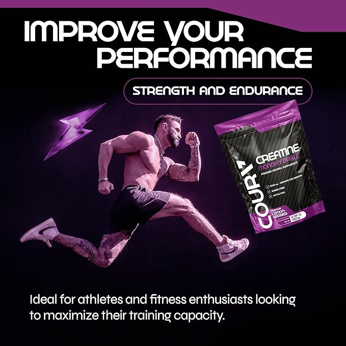 COURA Creatine Monohydrate Lemon-Berries Flavor - Sports Supplement - Strength and Endurance - Ideal for Intense Workouts - Gluten Free - Bottle Free - 450g