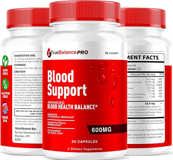 (2 Pack) True Balance Blood Support Pro Glycogen Capsules Maximum Strength TrueBalancePro Pills Supplement Multivitamin All Natural Advanced Formula Daily Health &amp Wellness 60 Capsules for 3 Mon