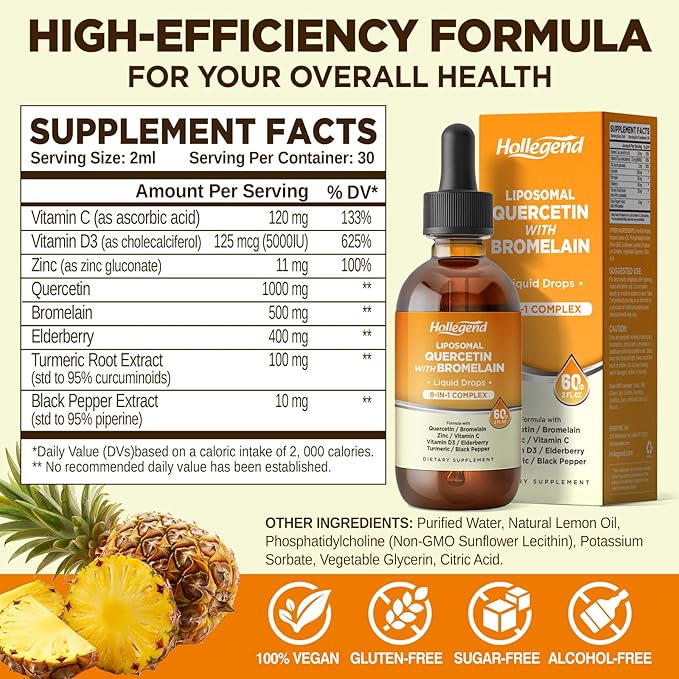 Liposomal L-lysine &amp Quercetin 1000MG Liquid Drops Immunity &amp Overall Health
