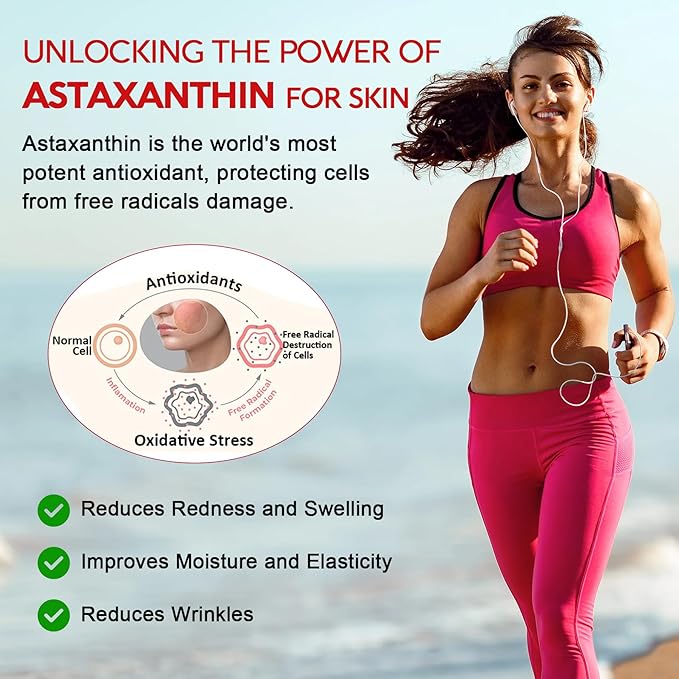 Astaxanthin Supplements 24mg 5 Month Supply - Coconut MCT Oil Fresh Microalgae Source w/Grape Seed Oil Ashwagandha - Antioxidants for Healthy Skin Eyes Aging - Non-GMO &amp Gluten Free 150 Soft