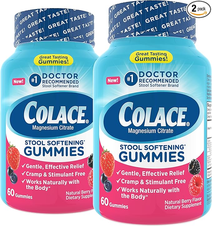 Colace Stool Softener Gummies Gentle Dependable Constipation Relief Magnesium Citrate Gummies No.1 Doctor Recommended Stool Softener Brand Berry Flavored 60ct (Pack of 2)