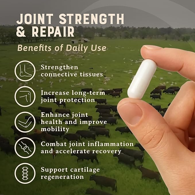 Heart &amp Soil 100% Grass Fed &amp Finished Joint Support Supplement from Regenerative Cattle with Trachea Scapula &amp Bone Marrow – Supports Joint Strength &amp Mobility – 3000mg – Glass Bottl