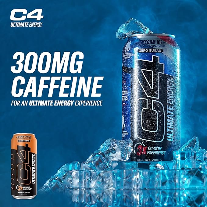 Cellucor C4 Ultimate Pre Workout Sugar Free Energy Drink Tri-Stim Experience with 300mg Caffeine + TeaCrine + Dynamine Orange Cream 16oz (Pack of 24)