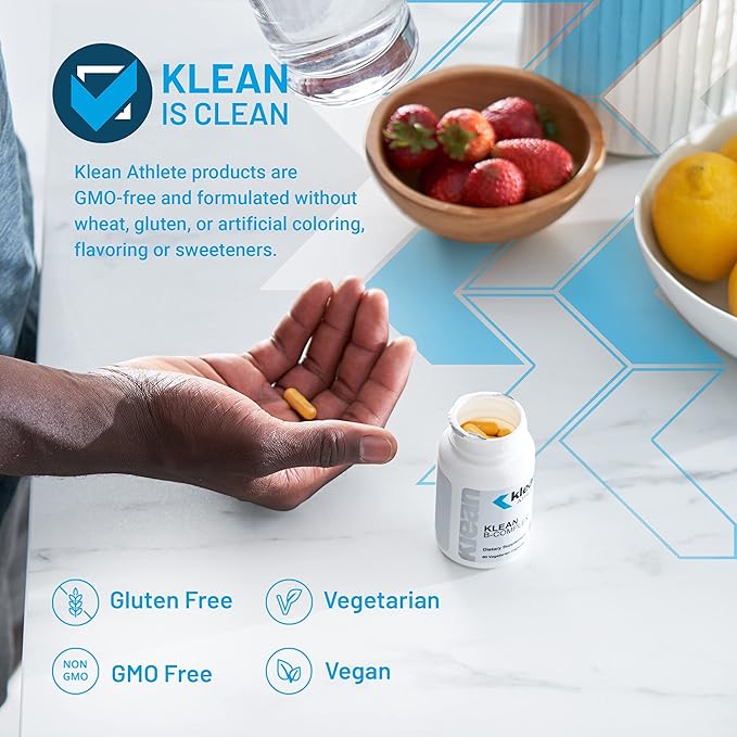 Klean Athlete Klean B-Complex | Supports Energy Production Cardiovascular Function and Normal Cellular Functions | NSF Certified for Sport | 60 Vegetarian Capsules