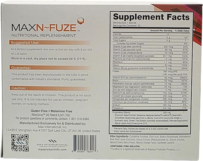 Max N-Fuze Nutritional Replenishment 30 Packets (0.24 Ounce) 30 Servings