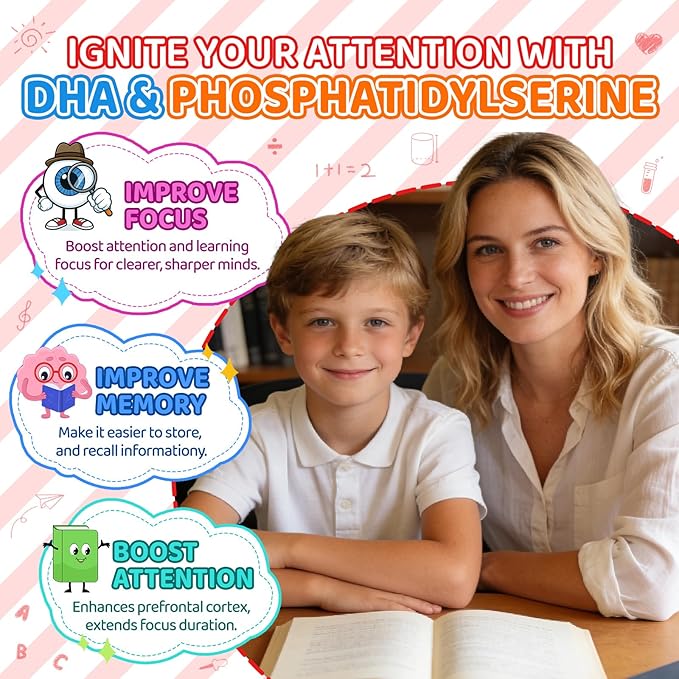 Choline Gummies for Kids &amp Adults Choline Supplements 500mg with DHA Phosphatidylserine for Brain Health Focus Immune Support Sugar-Free Vegan Strawberry Flavor 60 Gummies